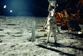 Buzz Aldrin devant le module lunaire le 20 juillet 1969, photographié par Neil Armstrong 
