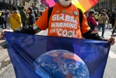 Un manifestant marche "pour le futur" de la planète à Paris, le 9 avril 2022