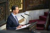 Photo diffusée par l'agence syrienne officielle Sana, le 25 août 2024, du président syrien Bachar al-Assad au Parlement à Damas, à l'occasion de l'ouverture d'une nouvelle législature