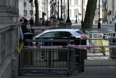 Cordon de police autour d'une voiture qui a percuté les grilles de Downing Street, le 25 mai 2023 à Londres