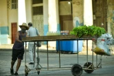 Un Cubain vend des salades et des jus de fruits dans une rue de La Havane, le 3 mai 2021