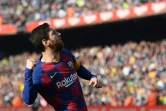 La star du FC Barcelone Lionel Messi après l'un de ses 5 buts contre Eibar, le 22 février 2020 à Camp Nou