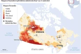 Incendies au Canada : niveaux de risque et périmètres des feux