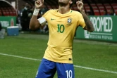 L'attaquant star du Brésil Neymar buteur lors du match de qualification au Mondial-2018 face au Paraguay, le 28 mars 2017 à Sao Paulo