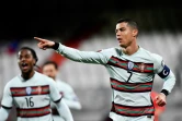 La joie de l'attaquant portugais Cristiano Ronaldo, après un but marqué contre le Luxembourg, lors des éliminatoires de la Coupe du monde 2022 au Qatar, le 30 mars 2021 à Luxembourg
