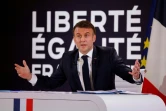 Le président Emmanuel Macron lors d'une conférence de presse, le 16 janvier 2024 à l'Elysée, à Paris.