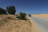 Des membres de la police agricole patrouillent en voiture dans la zone de Garabulli, le 14 mars 2023 en Libye