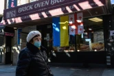 Un magasin aux couleurs de l'Ukraine, le 11 mars 2022 dans le quartier de "Little Odessa" à Brighton Beach, au sud de Brooklyn