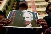 Une personne participe à une chaîne humaine demandant la libération de Julian Assange, le 23 avril 2019 à Dacca