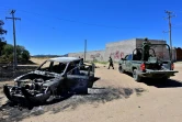 Une carcasse de camionnette dans le village de Palmas Altas, à l'arrivée de soldats dans cette localité de l'Etat du Zacatecas, au Mexique, le 14 mars 2022