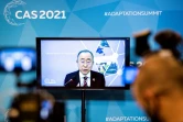 L'ancien secrétaire général de l'ONU Ban Ki-moon donne une conférence de presse par visioconférence avant le sommet sur l'adaptation au climat, le 20 janvier 2021 à La Haye