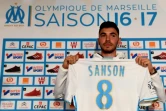 La recrue de l'OM Morgan Sanson lors de sa présentation, le 18 janvier 2017 à Marseille