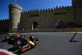 Le Mexicain Sergio Perez, au volant de sa Red Bull, lors de la  première séance d'essais libres du Grand Prix d'Azerbaïdjan, le 10 juin 2022 dans les rues de Bakou