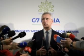 Le secrétaire général de l'Otan Jens Stoltenberg, lors d'une conférence de presse,, dans le cadre d'une réunion des ministres des Affaires étrangères des Etats du G7, le 18 avril 2024 à Capri, en Italie