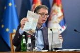 Le président serbe, Aleksandar Vucic, lors d'une conférence de presse, le 24 septembre 2023 à Belgrade