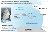 Localisation du cargo en détresse "Modern Express" et de sa dérive dans le golfe de Gascogne
