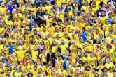 Supporters suédois lors du match fazce à la Suisse en 8e de finale du Mondial, le 3 juillet 2018 à  Saint-Pétersbourg
