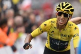 Le Colombien Egan Bernal franchit la ligne d'arrivée de la 20e étape du Tour de France le 27 juillet 2019