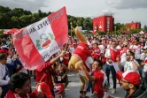 Supporters péruviens en liesse près de l'université d'Etat Lomonossov de Moscou, le 14 juin 2018