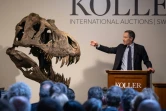 Le crâne du tyrannosaure rex "Trinity", lors de sa vente aux enchères à la maison Koller à Zurich, le 18 avril 2023
