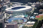 Vue aérienne du Stade national japonais, lieu principal des Jeux olympiques, à Tokyo, le 19 juillet 2021