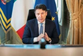 Le Premier ministre italien Giuseppe Conte, en visioconférence depuis Rome avec les dirigeants européens, le 23 avril 2020 