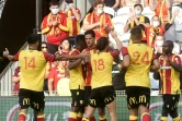Les joueurs de Lens se congratulent après un but contre Dijon, lors d'un match amical à Bollaert le 15 août 2020