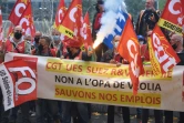 Manifestation de salariés de Suez contre le projet de rachat de Veolia, le 29 septembre 2020 à La Défense