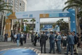 Des visiteurs à l'entrée de l'exposition "La baleine" présentée à l'occasion de la Conférence des Nations unies sur les océans au Parc des expositions de Nice, le 2 juin 2025
