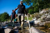 Opération de pêche électrique pour sauver les poissons de la rivière "La Savoureuse", victimes de la sécheresse, le 5 août 2020 à Lepuix, dans le Territoire de Belfort