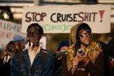 Des manifestants grimés en ours polaires, en otaries ou en carnavaliers vénitiens rassemblés à Douarnenez pour protester contre les bateaux de croisière, le 8 octobre 2023 dans le Finistère