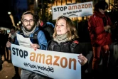 Manifestation anti-Amazon le 29 novembre 2019  devant le siège de la société à Clichy, au nord de Paris