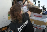 Des articles contrefaits saisis par une douanière en vue de leur destruction le 29 mai 2012 à Chilly-Mazarin 