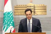Photo fournie par l'agence libanaise Dalati and Nohra montrant le Premier ministre libanais Hassane Diab délivrant un discours au siège du gouvernement dans la capitale Beyrouth, le 7 mars 2020