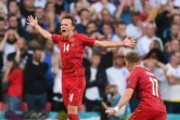 L'attaquant danois Mikkel Damsgaard célèbre son but contre l'Angleterre en demi-finale de l'Euro le 7 juillet 2021