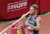 Kevin Mayer, blessé et contraint à l'abandon lors de l'épreuve de la perche du décathlon aux Mondiaux d'athlétisme, le 3 octobre 2019 à Doha