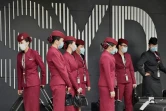 Des hôtesses de l'air arrivant à l'aéroport international de Sydney le 2 avril 2020