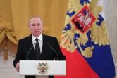 Le président Vladimir Poutine lors d'une conférence de presse le 28 décembre 2016 au Kremlin à Moscou