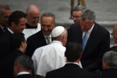 Le pape accueilli à la cathédrale Saint Patrick par le gouverneur de New York, Andrew Cuomo, le sénateur Charles Schumer et le maire Bill de Blasio le 24 septembre 2015 à New York 
