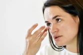 La candidate à la présidentielle au Bélarus Svetlana Tikhanovskaïa pendant une interview avec l'AFP, le 7 août 2020