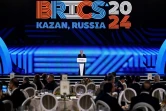 Le président russe Vladimir Poutine à la tribune lors des Brics à Kazan, en Russie, le 23 octobre 2024