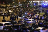 Des chauffeurs de taxis en grève rassemblés Porte Maillot, le 26 janvier 2016 à Paris