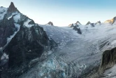 Vue aérienne des Séracs du Géant au-dessus de la Mer de Glace dans le massif du Mont-Blanc, le 17 septembre 2019 à Chamonix.