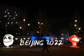 Les mascottes des Jeux Olympiques d'hiver de Pékin, Bing Dwen Dwen (g) and Shuey Rhon Rhon (d), dans une rue de Pékin, le 20 janvier 2022