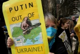 Manifestation de soutien à l'Ukraine devant les Nations unies à New York le 17 février 2022