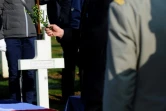 Robert Allard, petit-fils du sergent Fournier, bénit le cercueil de son grand-père à la nécropole nationale de Douaumont dans la Meuse, le 21 février 2018
