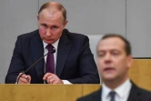 Le président russe Vladimir Poutine et son Premier ministre Dmitri Medvadev à Moscou, le 8 mai 2018