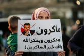 Manifestation d'Arabes israéliens musulmans, le 25 octobre 2020 à Umm-Al Fahem (nord d'Israël) après les propos du président français Emmanuel Macron sur l'islam qui ont suscité critiques, manifestations et même appels au boycott des produits français 