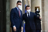 Le président français Emmanuel Macron reçoit le chef du gouvernement espagnol Pedro Sanchez à l'Elysée, à Paris, avant une réunion pour les 60 ans de la création de l'OCDE, le 14 décembre 2020