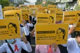 Des professeurs manifestent contre le coup d'Etat militaire en Birmanie, le 17 février 2021 à Naypyidaw